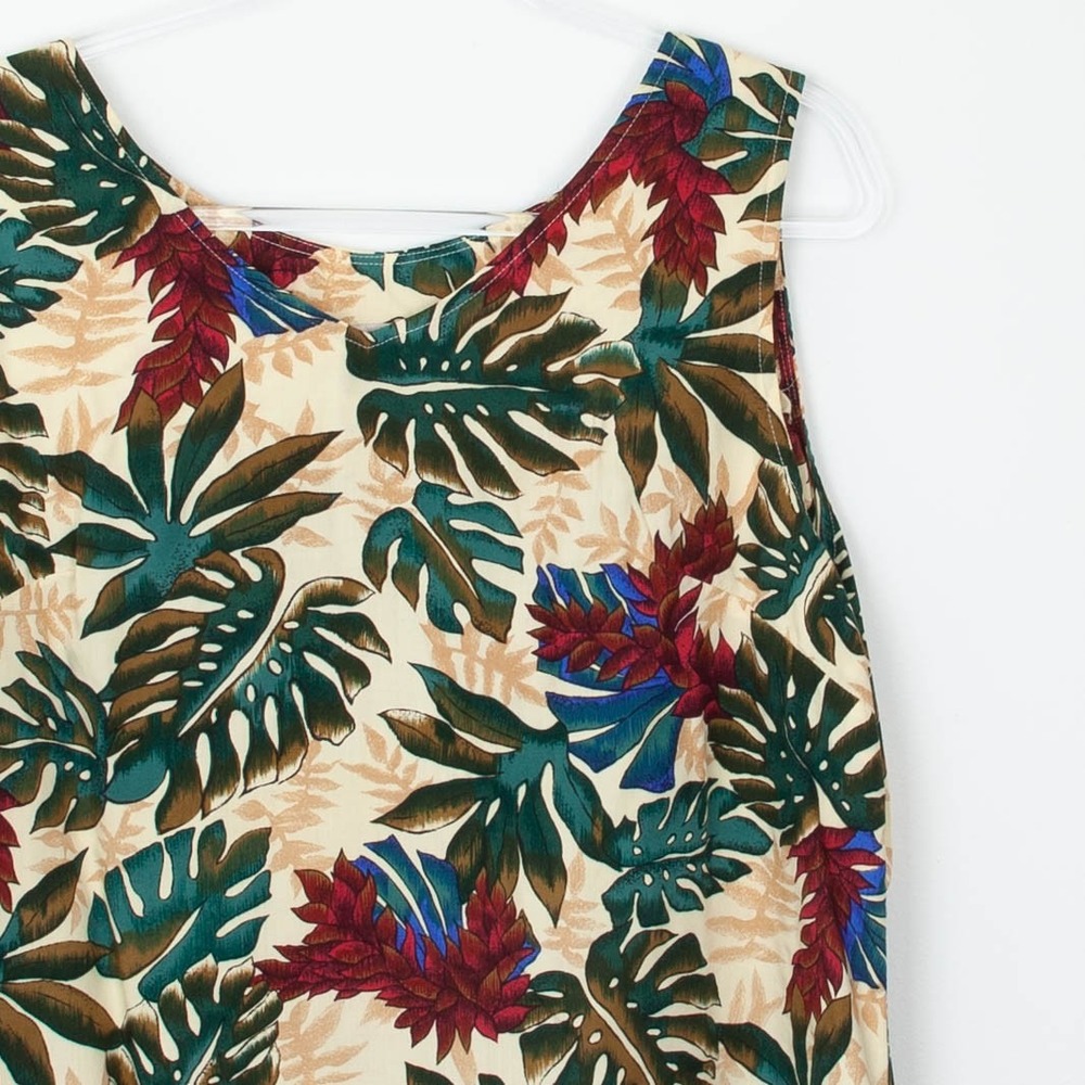 Hilo Hattie Hawaiian Original Floral Shift Dress XL Cream Rayon Made in Hawaii - Picture 2 of 6